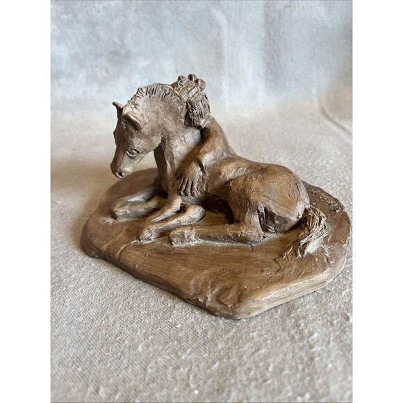 VTG Handmade Resin Girl & Her Horse Sculpture Decor Signed & Dated 1994 - Picture 2 of 11